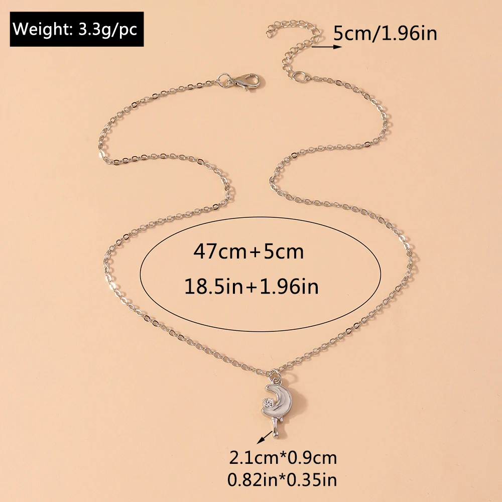Aihua Exquisite Y2K Silber Farbe Kristall Sonne Mond Sterne Halsketten für Frauen Koreanische Temperament Schlüsselbein Kette Schmuck Geschenke – Detail 9