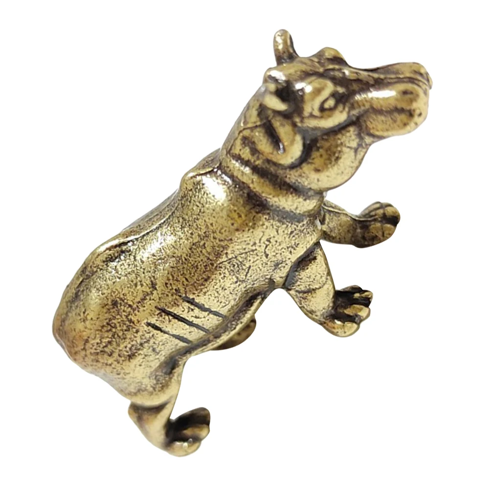 

Brass Hippo Ornament Desktop Decor Small Animal Figurine Home Office Decorative Accessories Sturdy Metal Retro for Bookshelf
