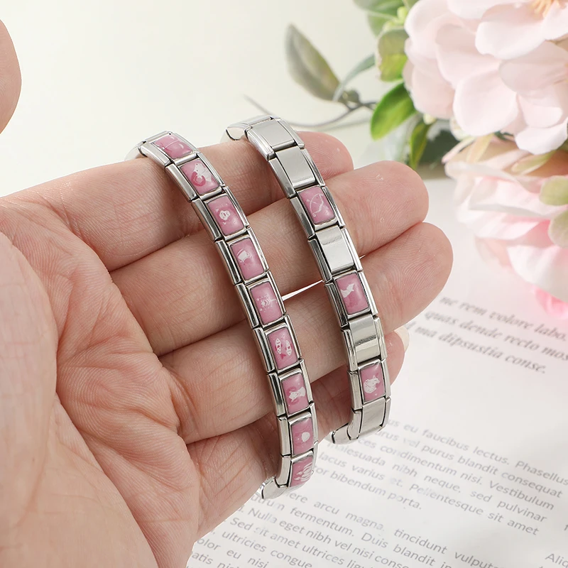Y2K Rosa Bedruckte 12 Sternzeichen Serie Italienischer Charm-Anhänger Passend für 9mm Edelstahl-Armband =DIY Schmuckherstellung Geschenk Großhandel – Detail 7