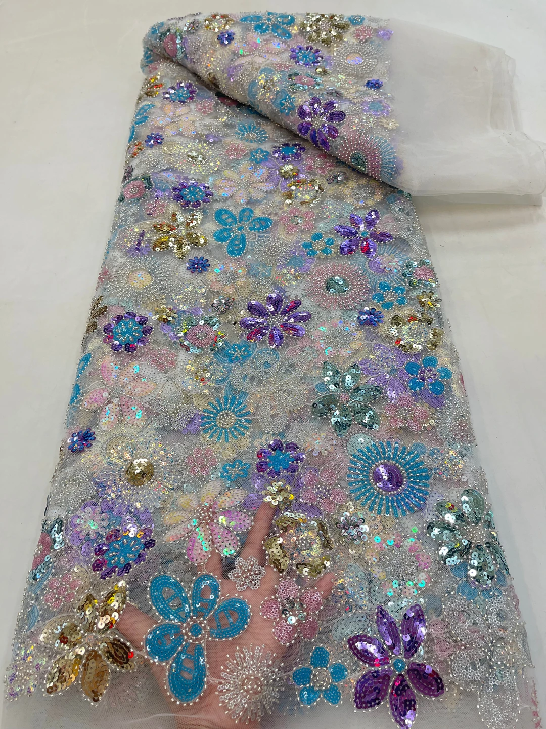 

African Lace Fabric 2026 Sequins Beaded Embroidery Groom Nigerian Bridal High Quality French Tulle Lace Fabric For Wedding