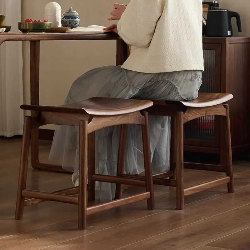 Black Walnut Wood Changing Shoe Stool Living Room Tea Room Saddle Stool Curved Makeup Seat Versatile Scene Modern Furniture