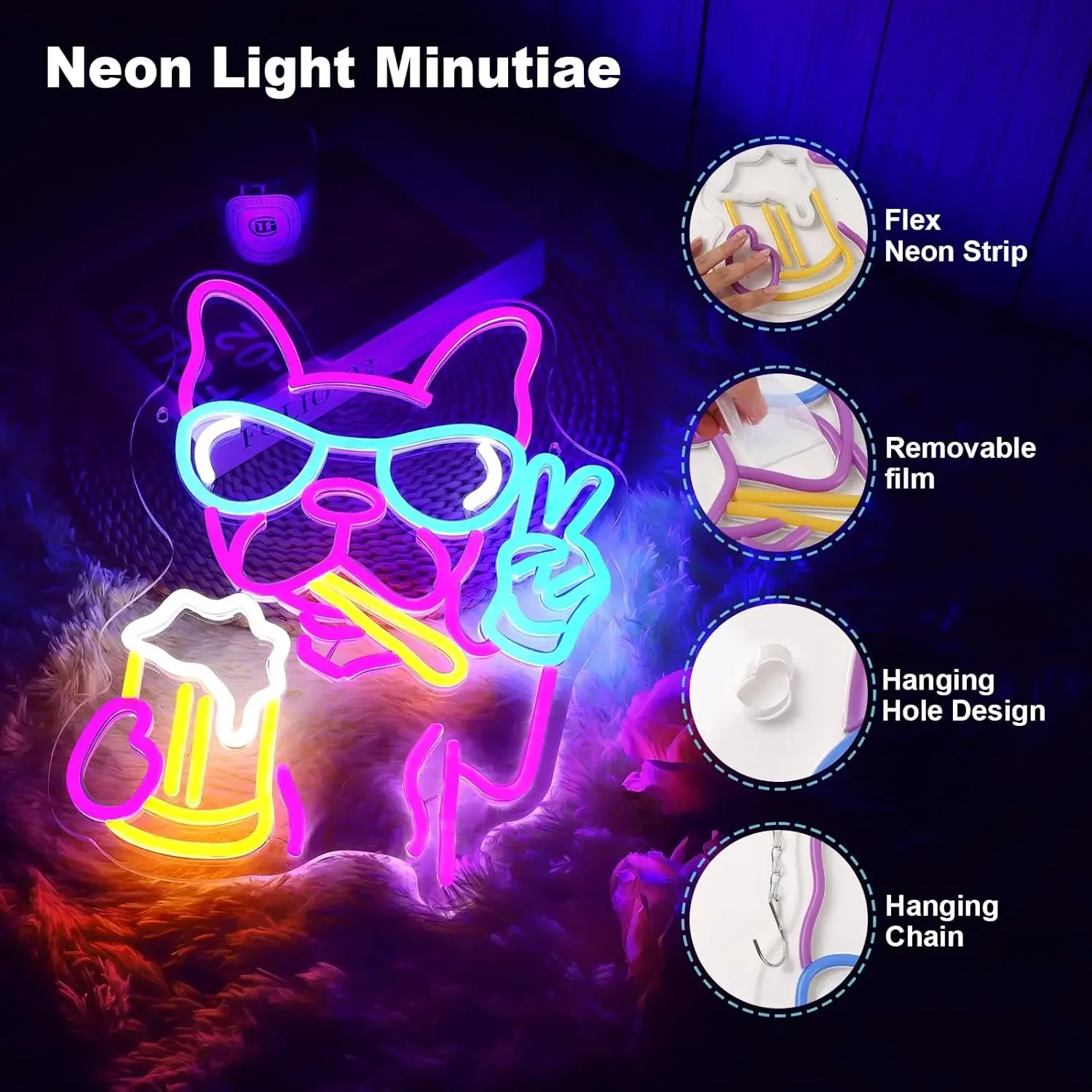 Hond Bier Neon Sign Dimbaar Franse Bulldog LED Neonlicht voor Slaapkamer Woonkamer Dierenwinkel Bar Verjaardagsfeestje Decor Geschenken