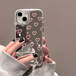 Love Heart Mirror Phone Case For iPhone 11 Case iPhone 16 13 15 14 12 17 Pro Max Air XR XS Make Up Mirror Shockproof Soft Cover
