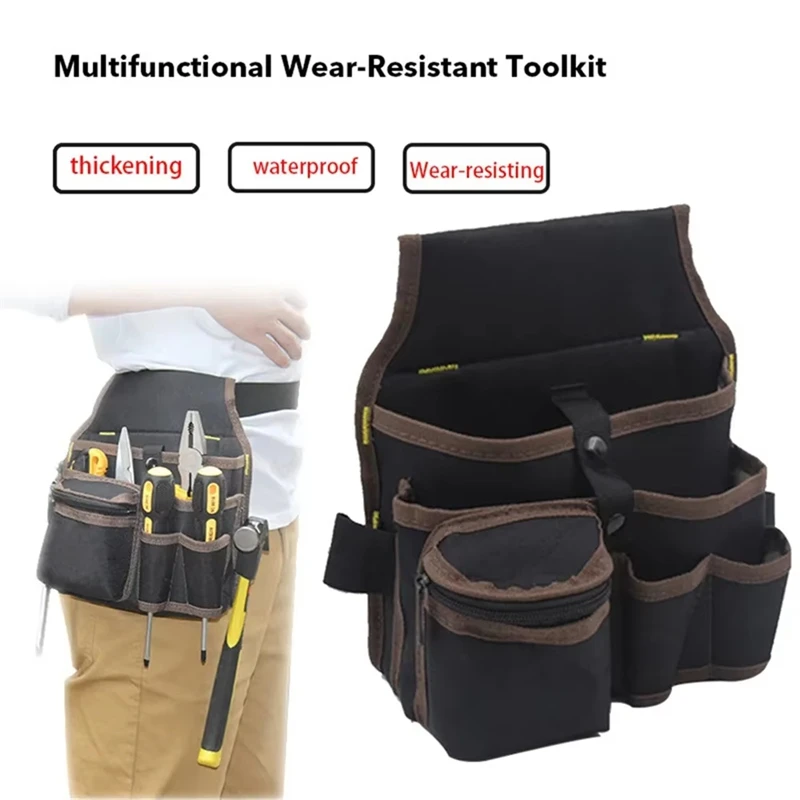 Bolsa de almacenamiento de herramientas multifuncional, cinturón, kit de herramientas para electricista, llave de taladro, destornillador, Hardware, bolsas de herramientas, organizador, negro y rojo