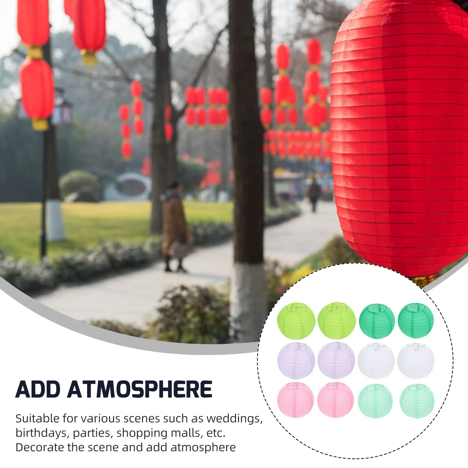 

12 Pcs Wedding Folding Paper Lanterns Decoration Steel Wire Lunar New Year Decorations