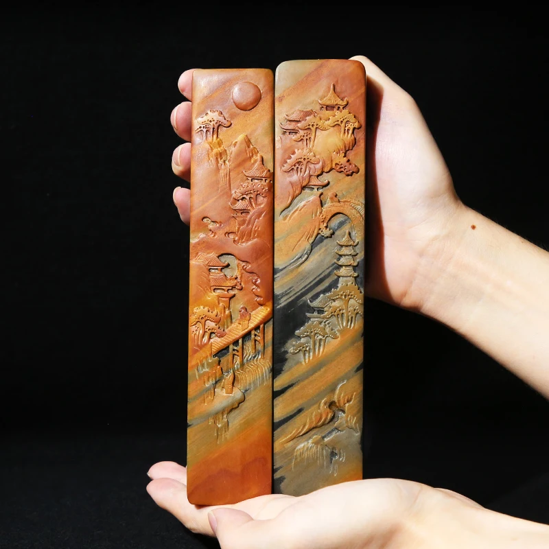 부티크 천연 및 고급 안후이 라오켄 거친 돌 문진, 학습의 네 가지 보물