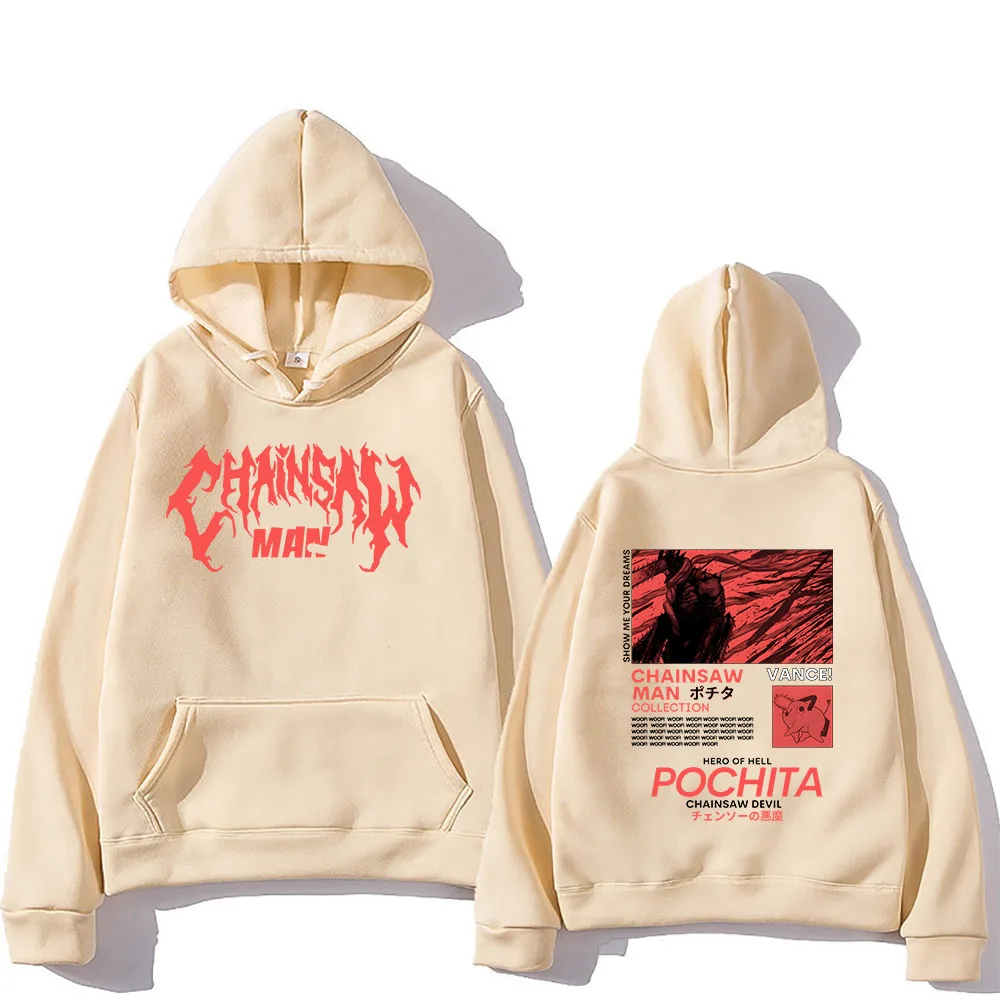 Chainsaw Man Pochita Cotton Hoodies Letter Print Sweatshirts Manga Cartoon Graphic Streetwear Long Sleeve Gothic Mens Pullovers