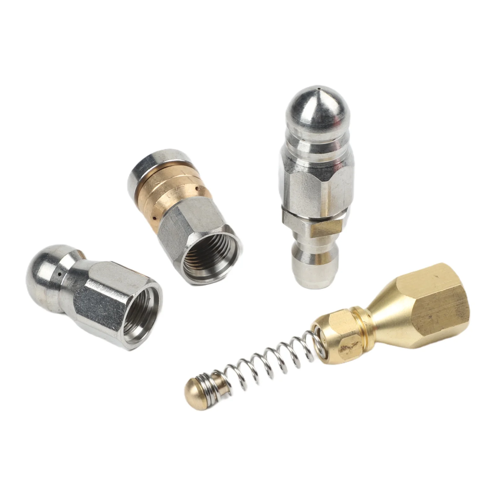 

Форсунка для гидродинамической прочистки из нержавеющей стали с быстроразъемным соединением 1/4 дюйма для очистки канализации и обслуживания труб под высоким давлением