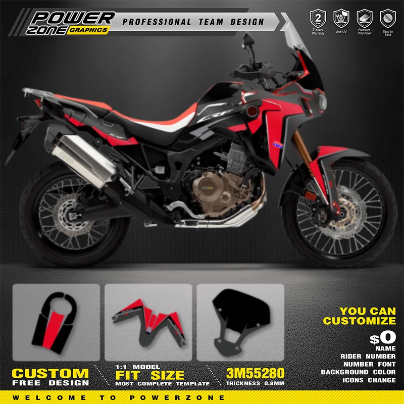 PowerZone Custom Team Graphics Backgrounds Decals Stickers Kit For Honda AFRICA TWIN CRF1000L 001