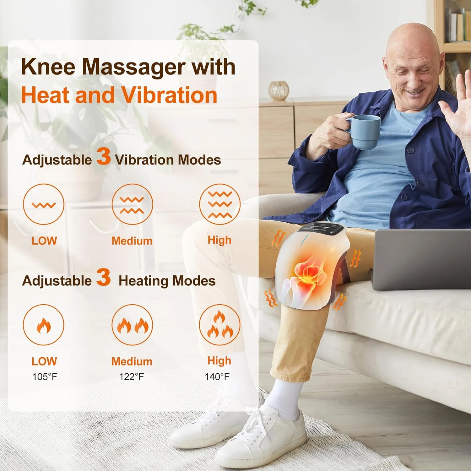 

Cordless Knee Massager with LED Screen, Infrared Heat and Vibration Knee Pain Relief for Swelling Stiff Joints, Stretched Ligame