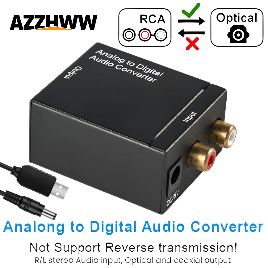 

Analog to Digital Audio Converter L/R RCA to Digital Toslink Coaxial Audio Adapter For PS4 HDTV DVD Amplifier Soundbar Speaker
