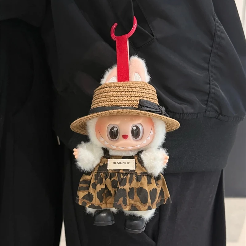 

For labubu leopard print skirt decoration plush doll bow straw hat accessories DIY clothes toys girls cute birthday gift