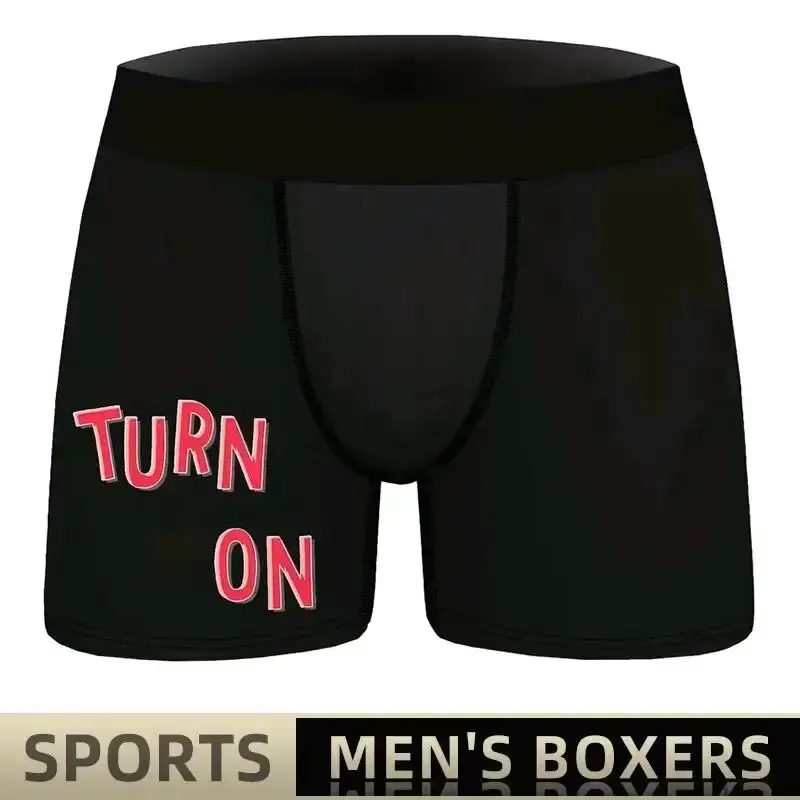 Men Sports Boxers Underwear Underpants Sport Black M L XL Turn On Switch Printing Breathable Ventilate Fashion Fitness Casual