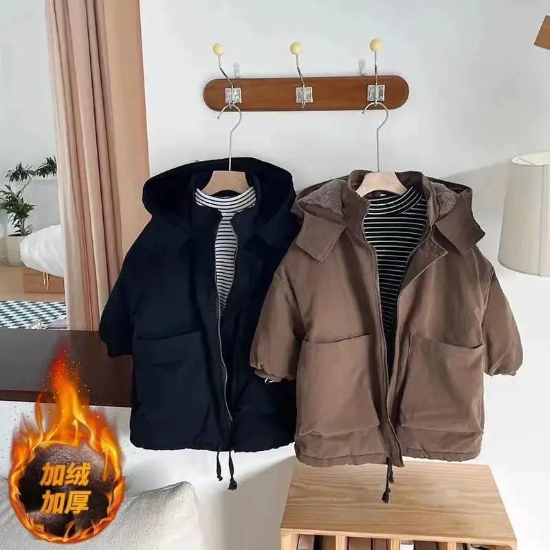 Boys Winter Padded Thickened Jackets Children Casual Cotton Down Coats Big Kids Fur Collar Parkas New Teen Hooded Clothing image 5
