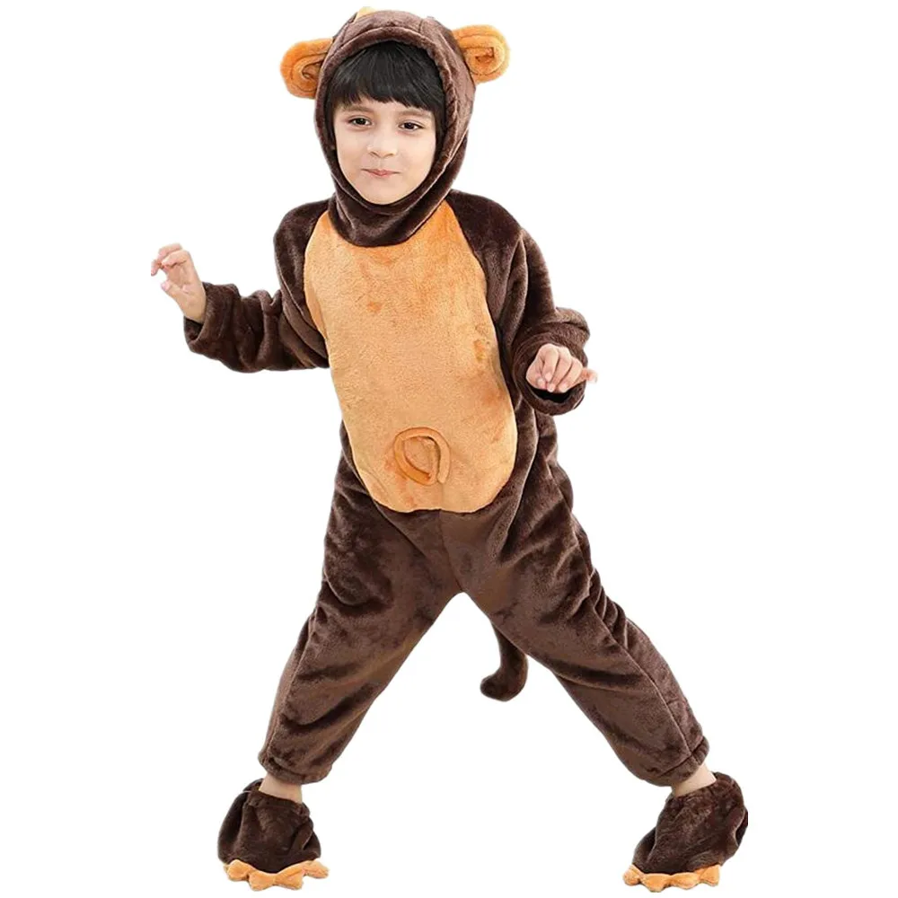 

Детский карнавальный костюм обезьяны, забавные сценические костюмы, вечерние костюмы на Хэллоуин для мальчиков и девочек, коричневые милые комбинезоны с капюшоном