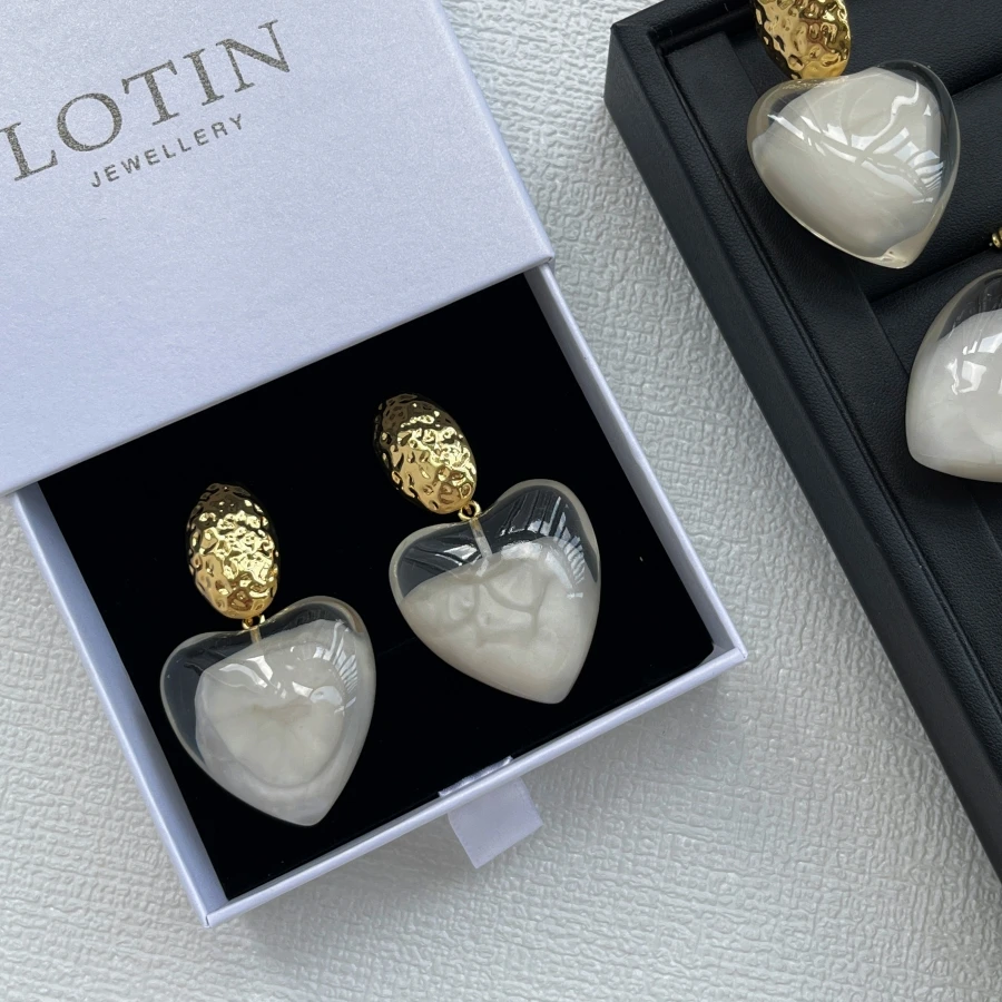

White love creative niche design resin stud earrings versatile temperament