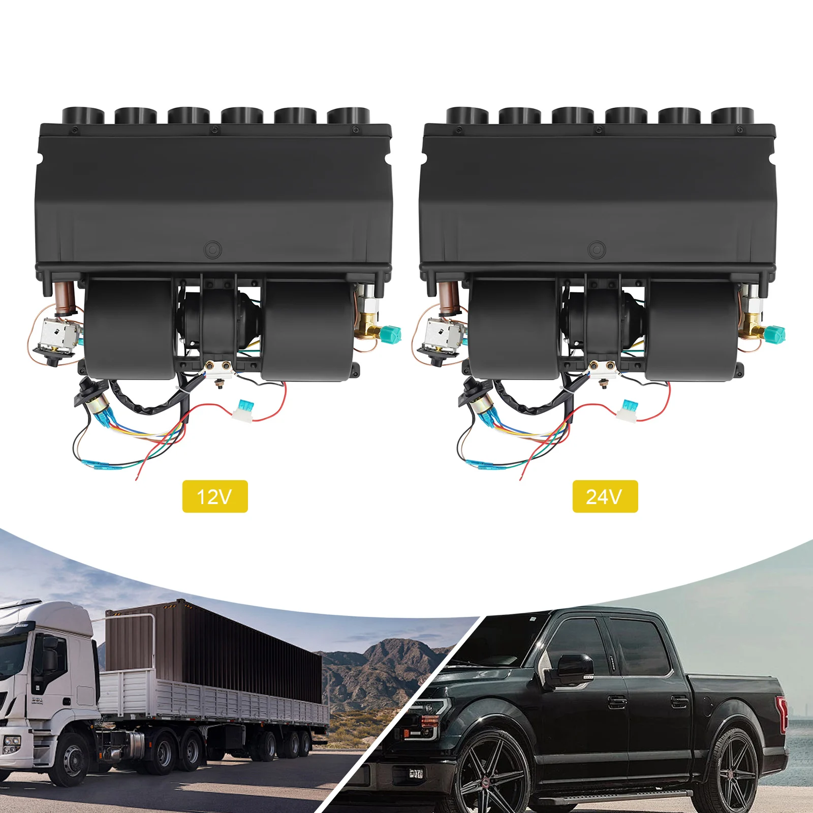 مبخر تيار متردد ساخن/بارد 6 فتحات 12 فولت/24 فولت 3 سرعات للشاحنات ومركبات البناء الزراعية