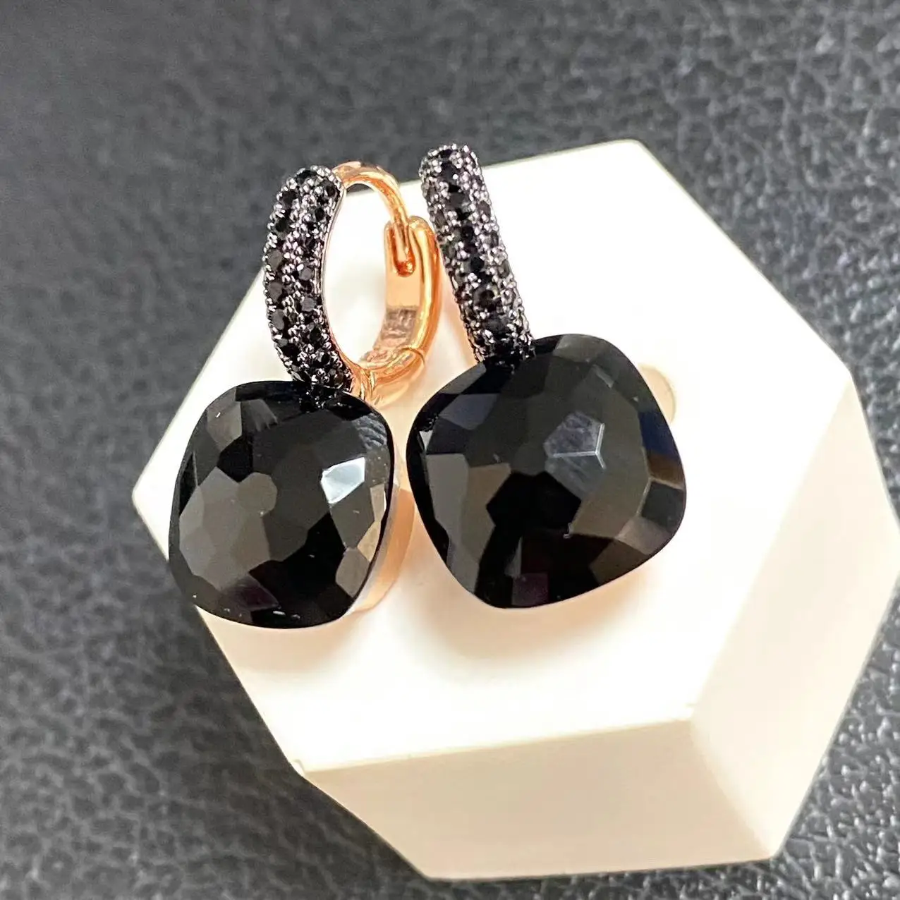 11.6mm Classic  Earrings Black Gun Plated For Women Black Zircon Drop Earrings Candy Square Crystal Earrings Party Gift