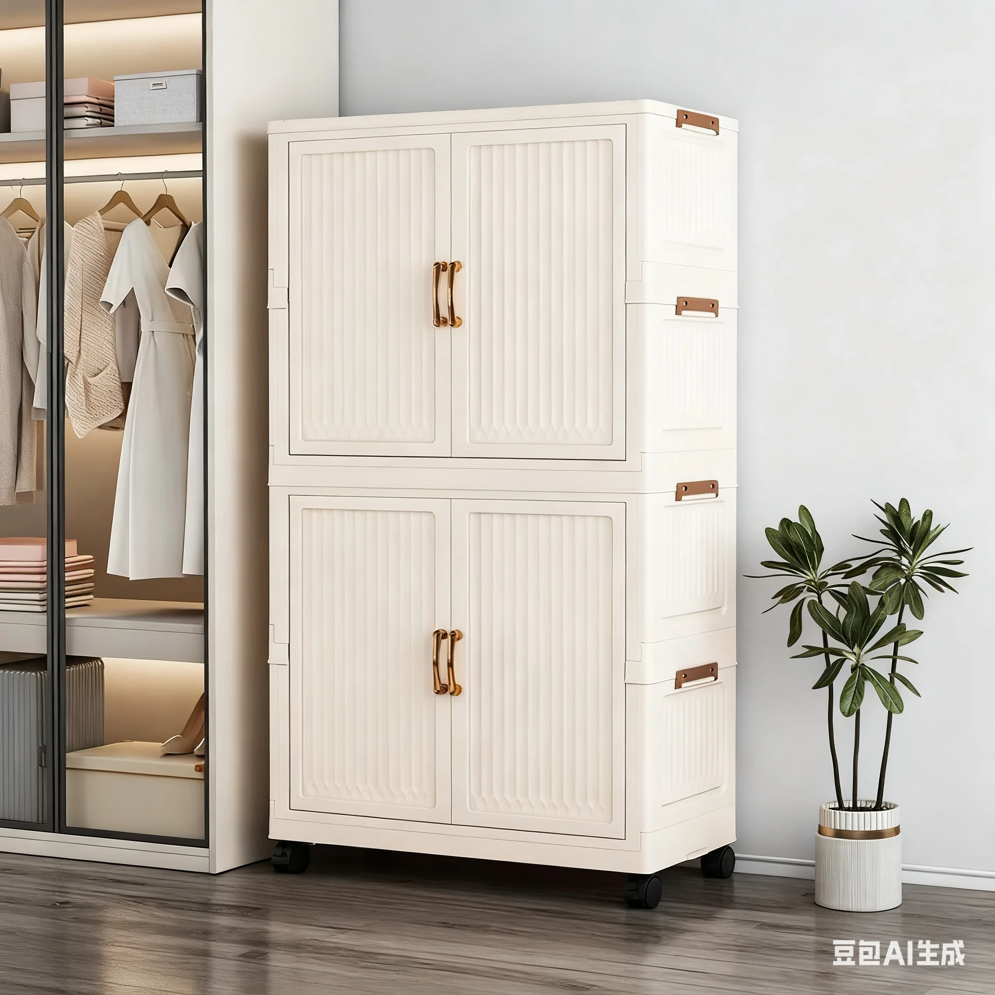 Un armario multicapa, una caja multifuncional para guardar una puerta abierta y un almacenamiento de plástico transparente fácil de montar.