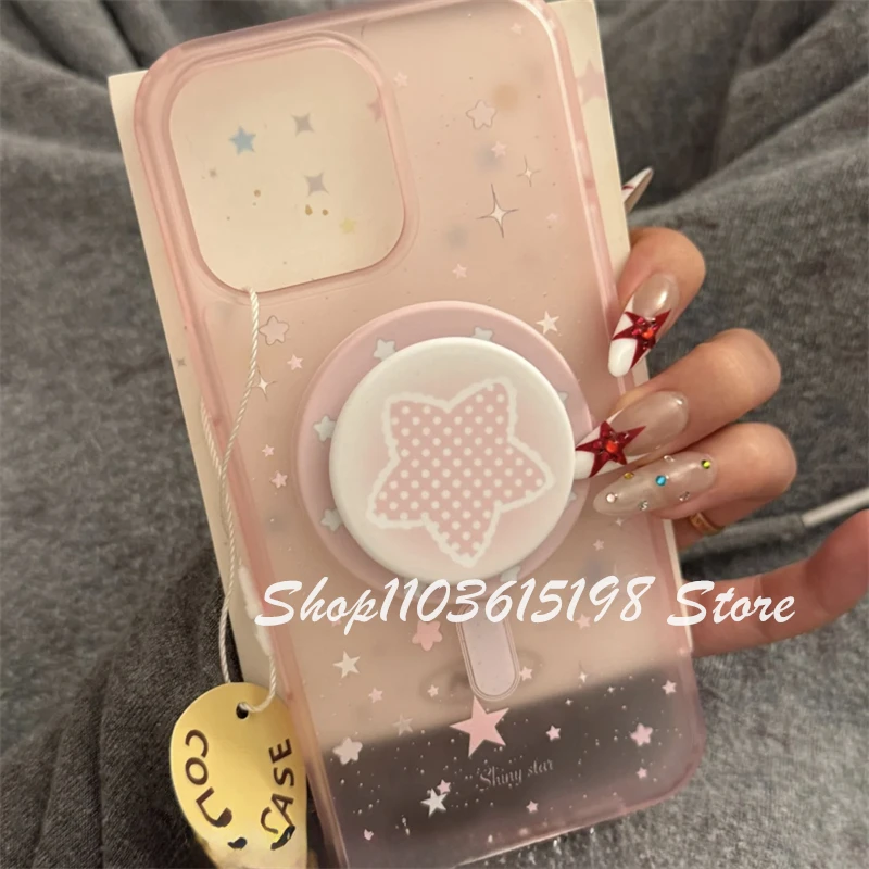 

Korea Cute Cartoon Pink Star Magnetic Holder Phone Griptok Grip Tok Stand Support For iPhone For Magsafe Accessories Smart Tok