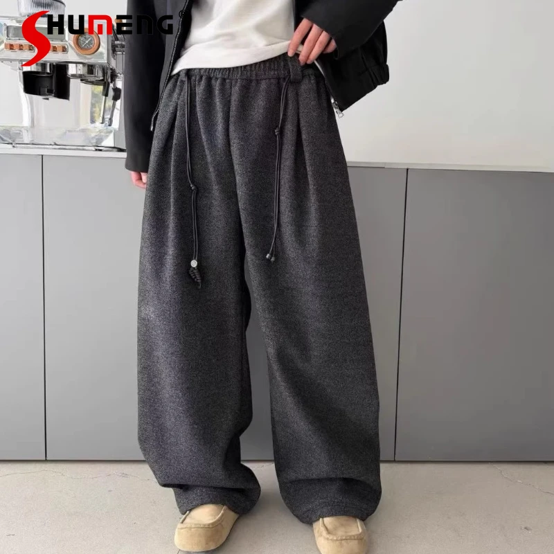 

Men's 2025 Winter New Fleece Lined Thickened Warm Curved Sweatpants Loose Comfort Light Luxury Trousers Stylish Straight Pants