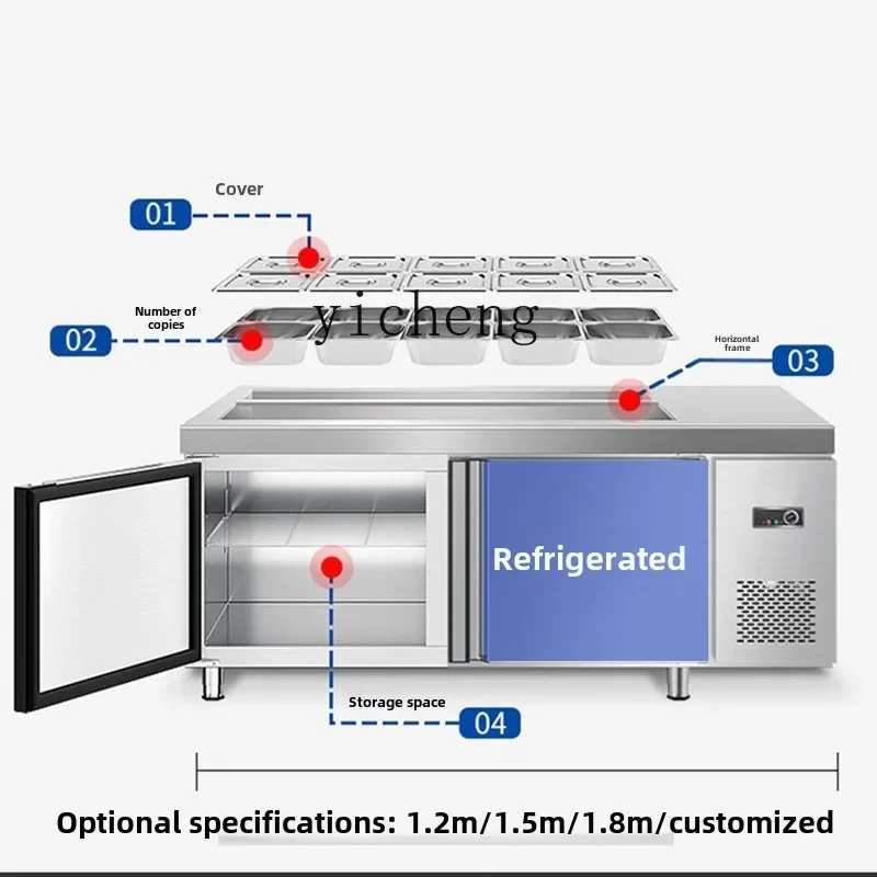 ZC-Juego completo de ensalada refrigerada, banco de trabajo de pizza ranurado taiwanés, refrigerador, vitrina de pesca de frutas