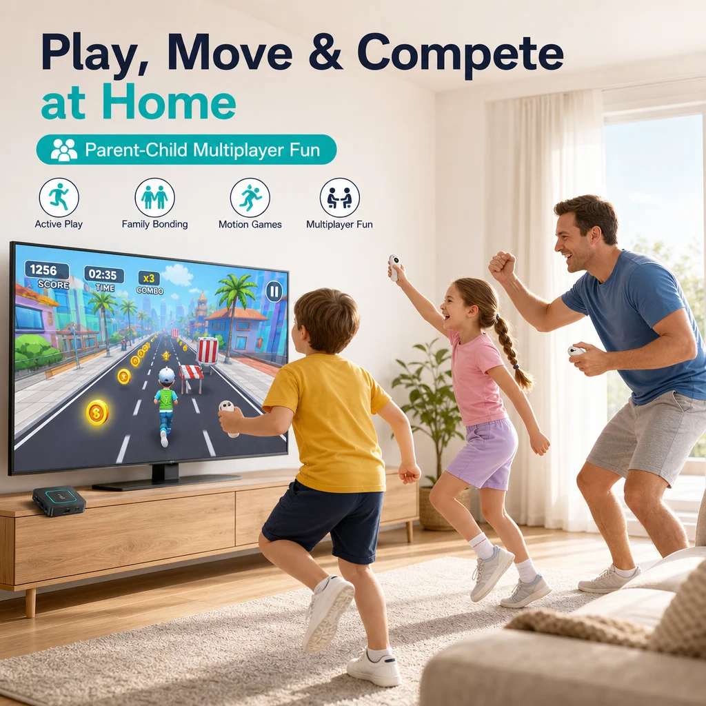 T96 Mini Motion Game Console No Camera 4K TV Game Box Wireless Controllers Family Kids Indoor Exercise Gift HDMI Multiplayer