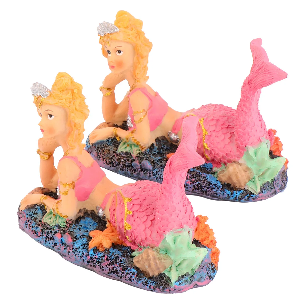 

2Pcs Resin Mermaid Aquarium Decoration Unique Vivid Tank Ornaments Healthenviro Protection Aquarium Decoration