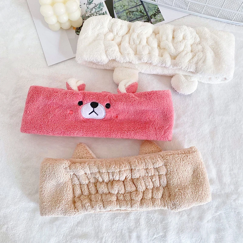 Makeup Spa Headband Animal Headband for Washing Face Coral Fleece Cosmetic Headband Plush Animal Ears Shower Hairband for Women