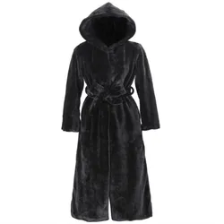 Winter Warm Hooded Large Size Medium Length Solid Color Fur & Faux Fur Women 2024 Casual Long Sleeve Women Fur Coat Jacket