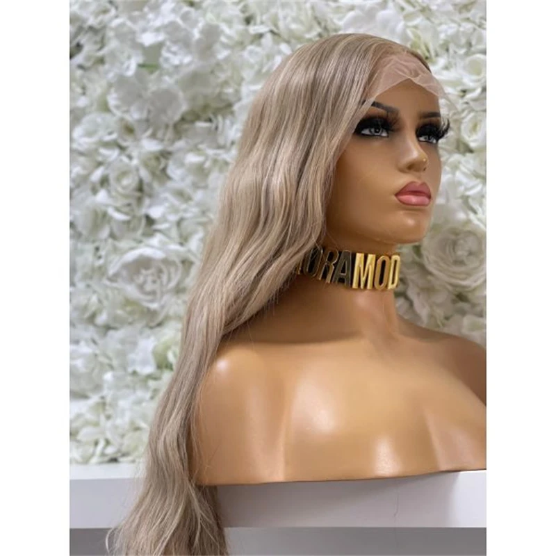 

Small Large Size Cap Ombre Ash Blonde Good Quality Synthetic HD Invisible Lace Front Wigs for Women Free Part Heat Resistant Wig