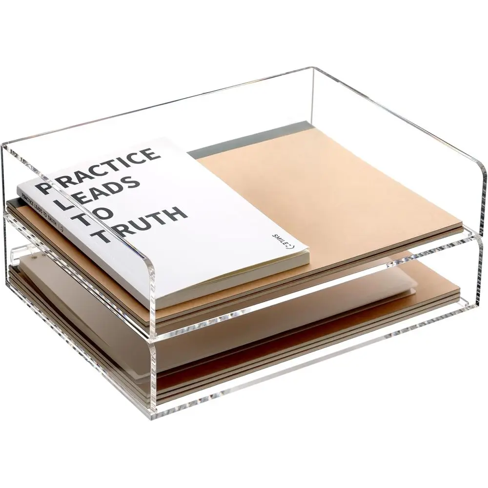 منظم صينية الورق الأكريليك للمكتب، منظمات المكتب والملحقات، عبوتان من منظم الورق القابل للتكديس للرسائل والوثائق والكتاب