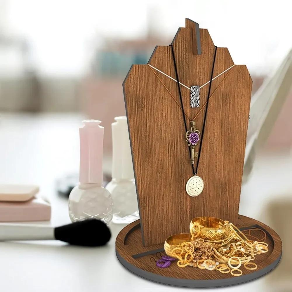 

Wooden Flame Shape Necklace Display Board Stable Jewelry Pendant Organizer Shelf Simple Vintage Necklace Display Stand Bedroom