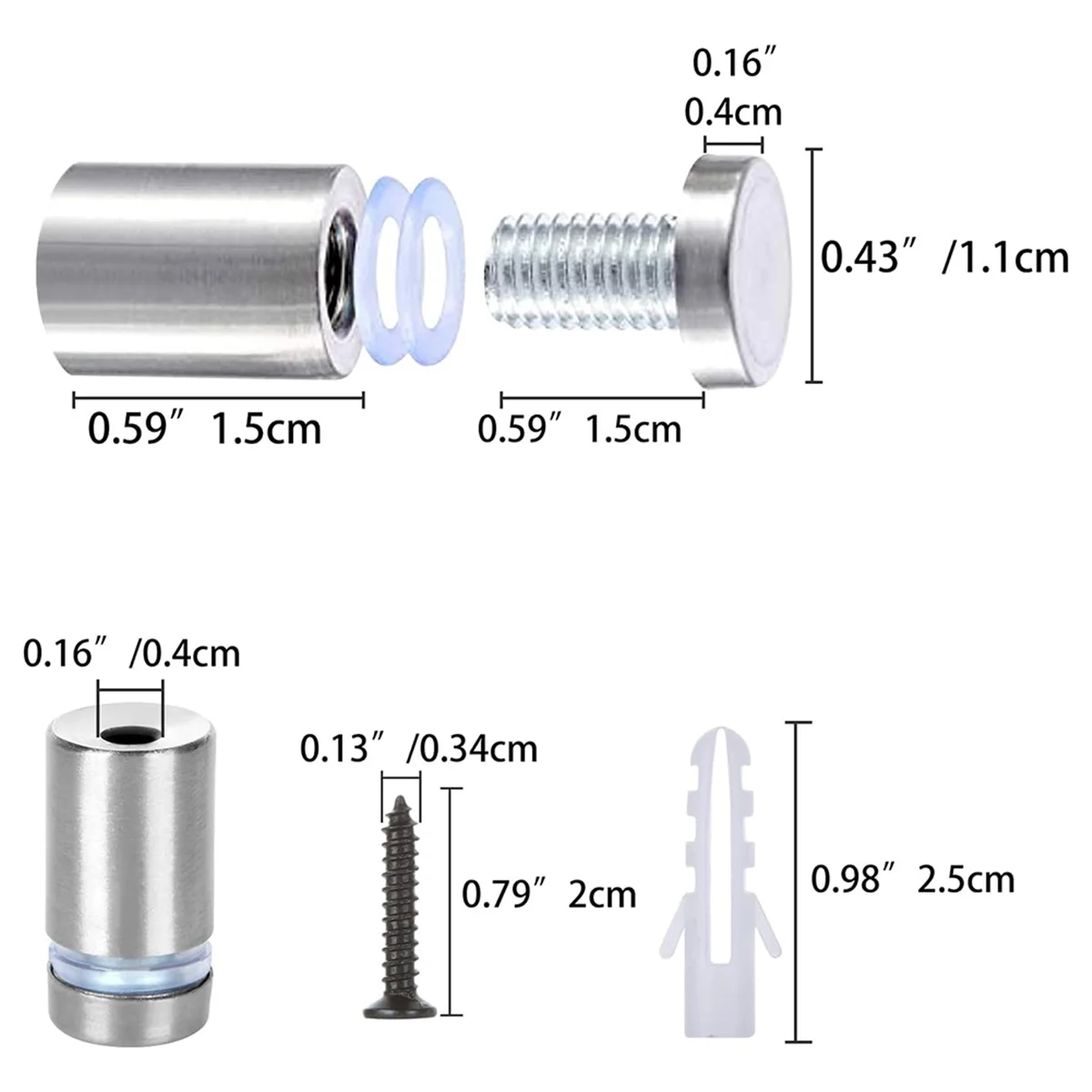 

L33A_50 Комплект стопорных винтов для вывесок, комплект стопорных винтов из нержавеющей стали, фурнитура для монтажа стекла (1/2x3/4 дюйма)