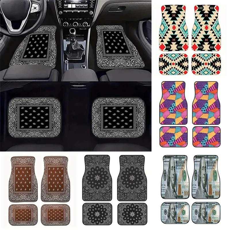 

Car Foot Mats Car Front and Back Seat Floor Mats Retro Bohemian Style Carpet Non-slip Auto Foot Pad Protector Car Decoration