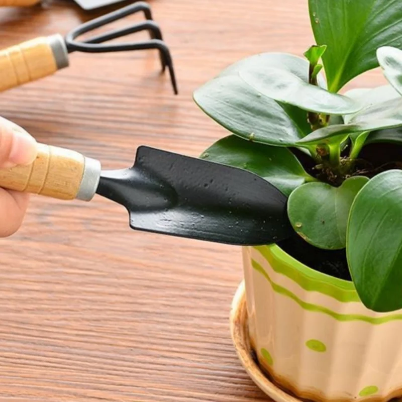 3Pcs Mini Gardening Tools Set Wooden Handle Shovel Rake Spade Kit for Succulent Bonsai Plant Care Flowers Home Garden Tools