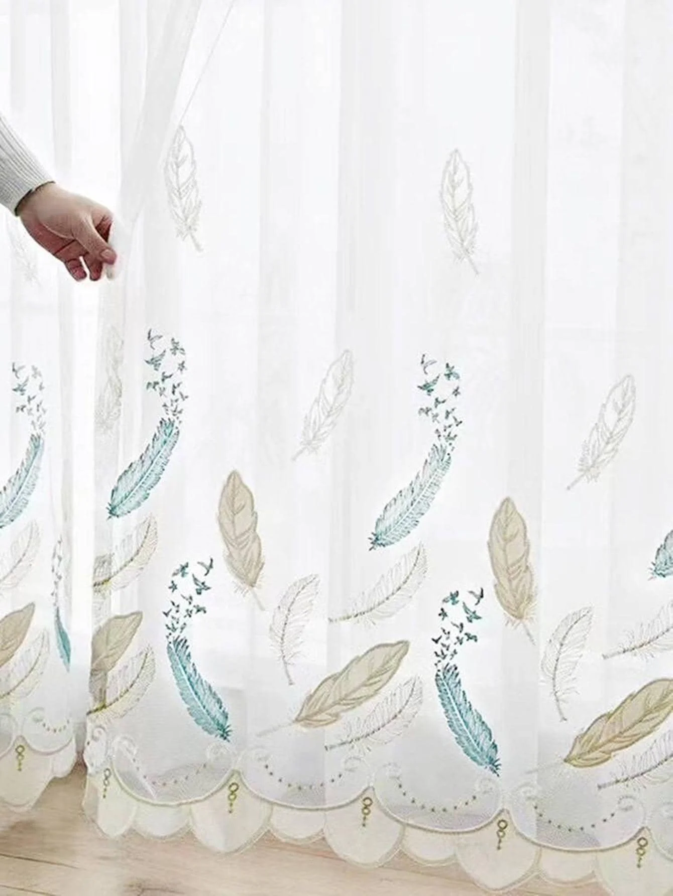 Korean embroidered feather living room gauze curtain 1PC