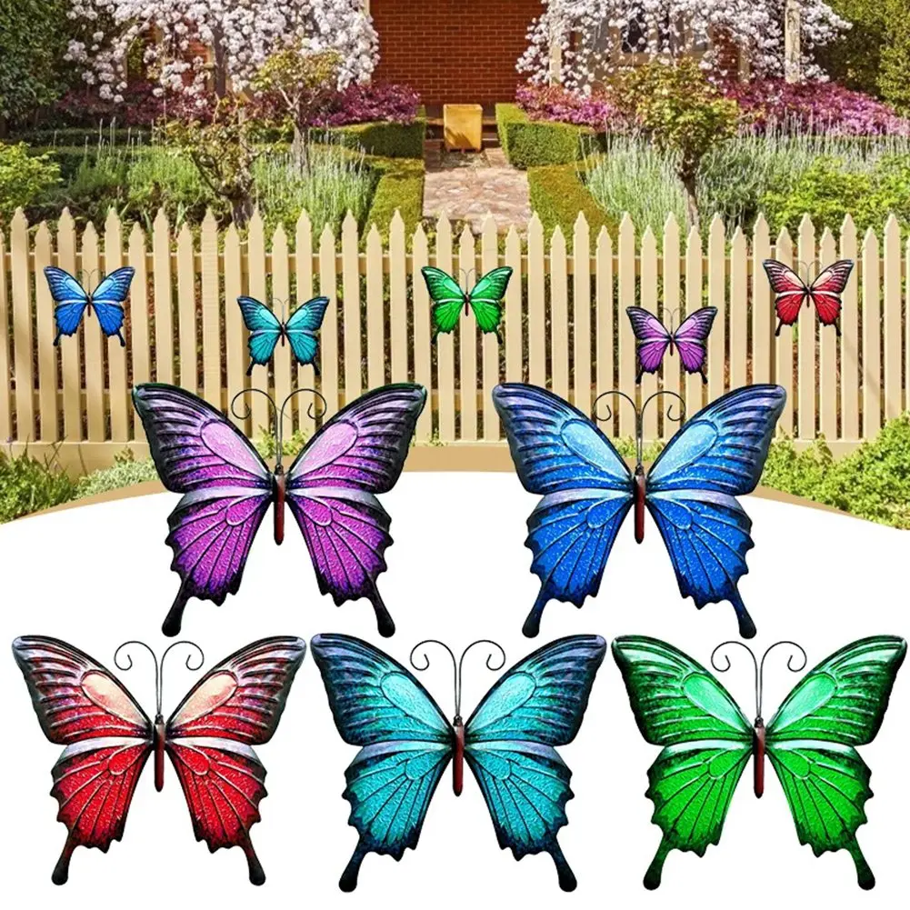 5Pcs 3D Metal Butterfly Wall Art Decor Beautiful Vintage Sculptures Ornament for Home Patio Garden