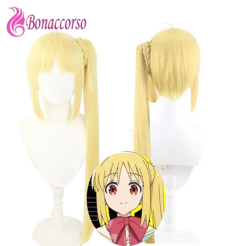Bocchi The Rock Ijichi Nijika شعر مستعار تأثيري الأصفر الاصطناعية ذيل حصان طويل مستقيم شعر مستعار أنيمي Coser لطيف فتاة شعر مستعار حفلة يومية