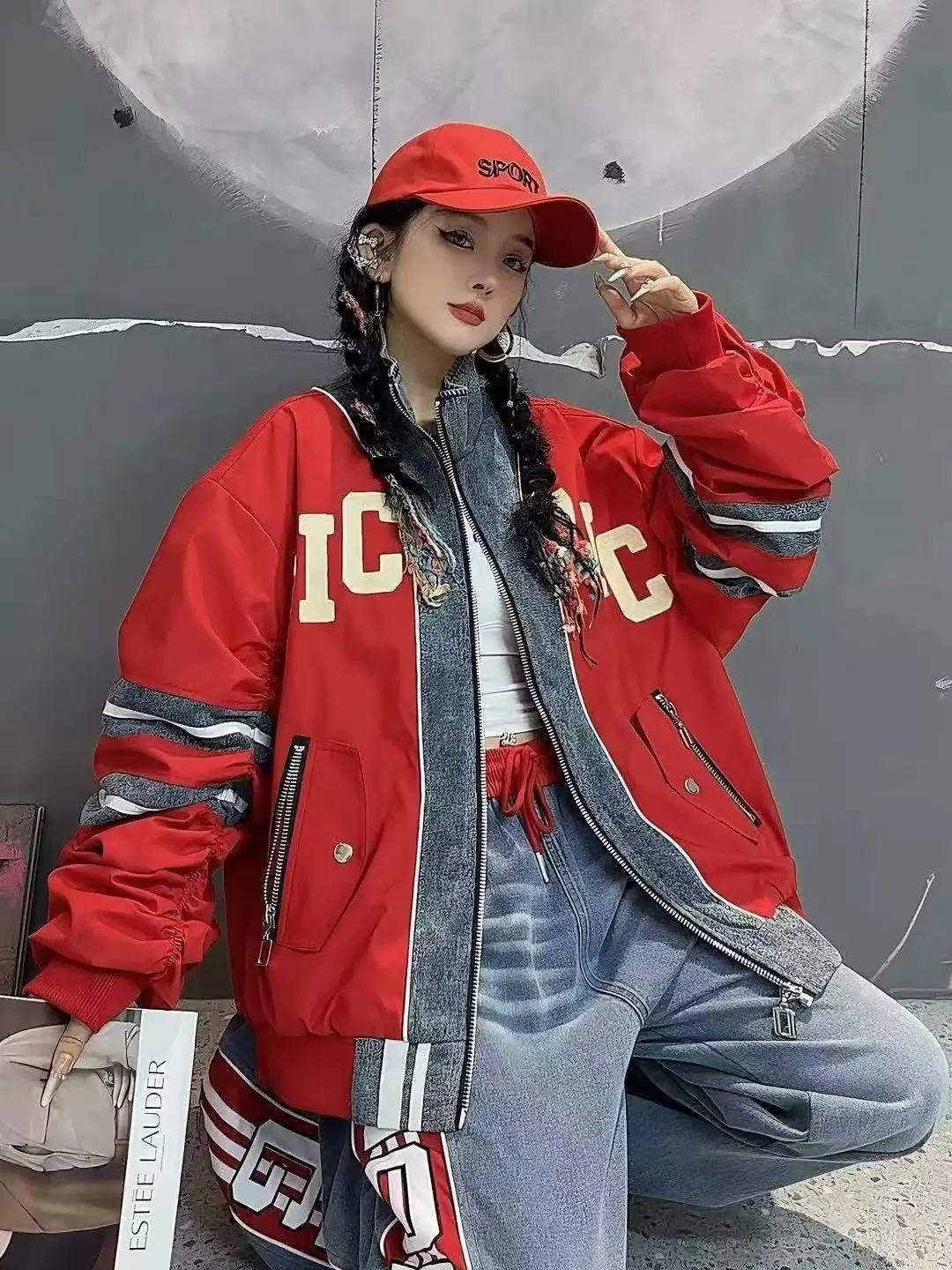 

Denim Patchwork Color-Block Long Sleeve Short Jacket for Women Spring and Autumn New Fashion Korean Style Jacket Top