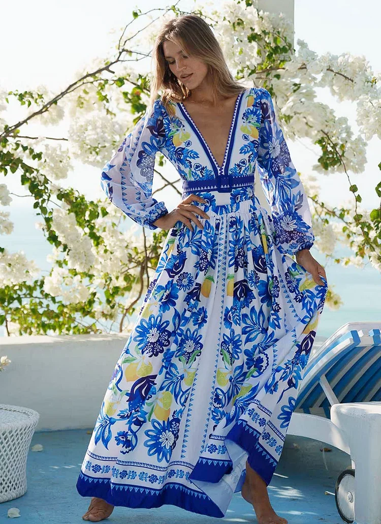 2024 Women Long-sleeves Lemon and Creative Pattern Print One Piece Swimsuit and Skirt Beachwear bikini Two piece Bathing Suit