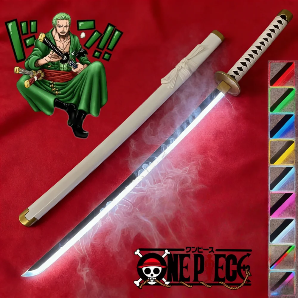 

40-дюймовый цельный меч-катана Ророноа Зоро с LED-подсветкой, оригинальный меч-туман, аксессуары для косплея, деревянный меч-туман, реквизит, игрушка, подарок