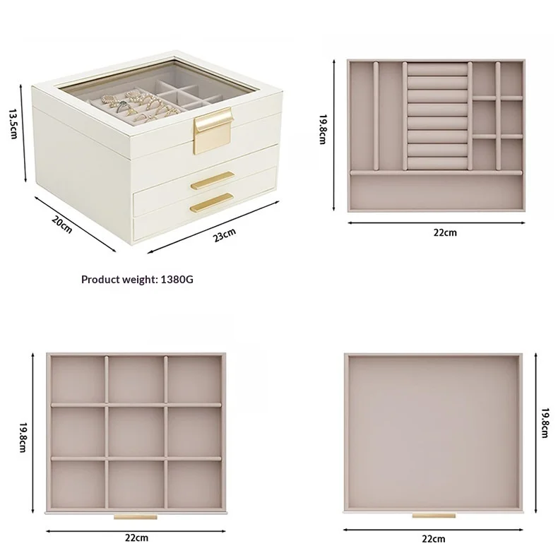 Jewelry Box Two-layer Drawer Flocking Multi-layer Large Capacity Transparent Skylight Earrings Necklace