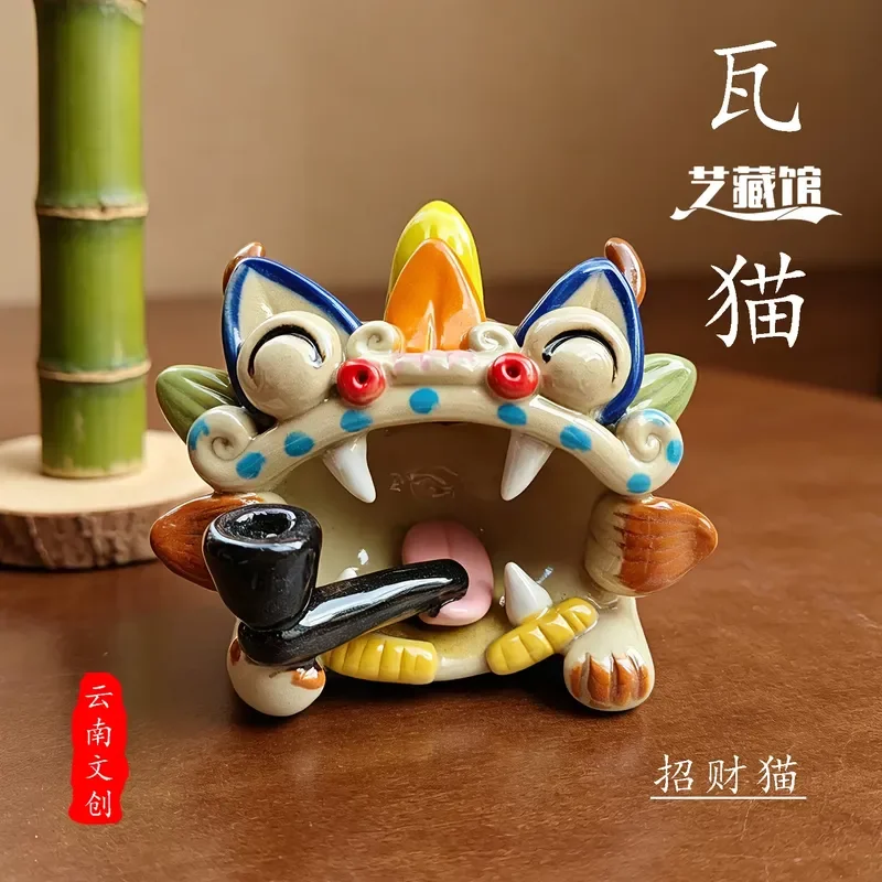 Yunnan Intangible Cultural Heritage Handmade Ceramic Tile Cat Incense Holder Creative Lucky Cat Backflow Incense Burner