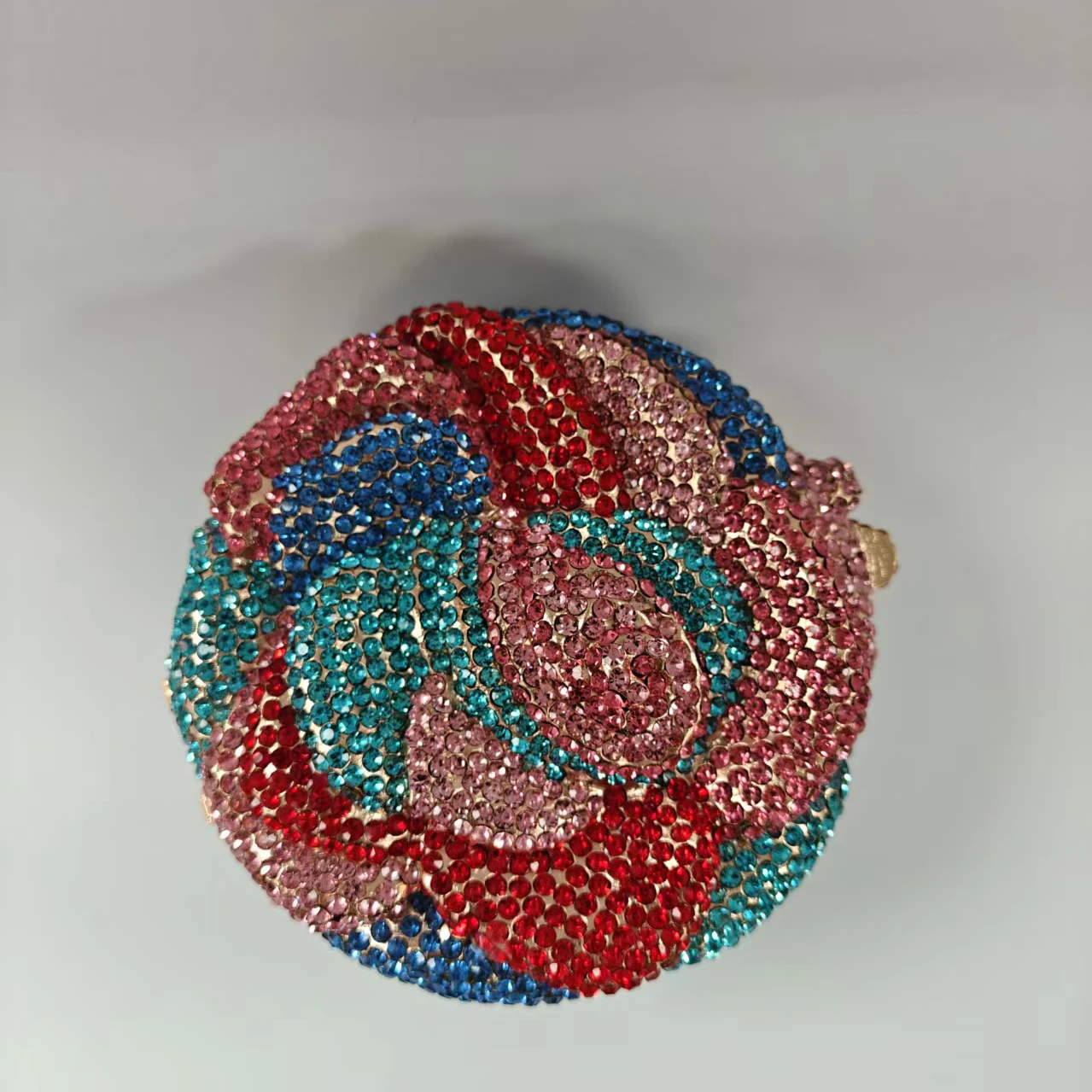 

Multicolor Rose Crystal Clutch, 3D Flower Rhinestone Evening Bag, Sparkly Hollow Metal Hard Box Shoulder Purse