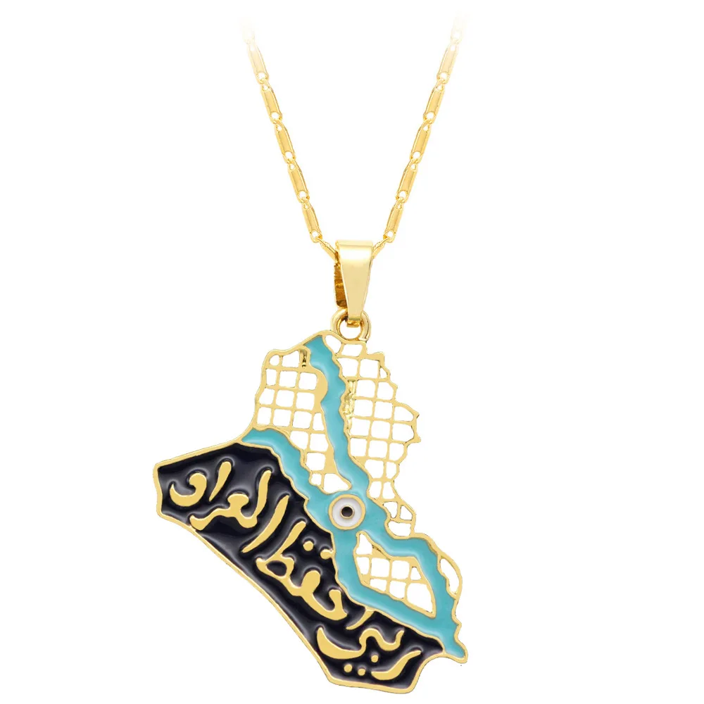 Arab Iraq Drip Map Alloy Men's Necklace Creative Personality Hip Hop Rock Pendants Jewelry Fashion Accessories