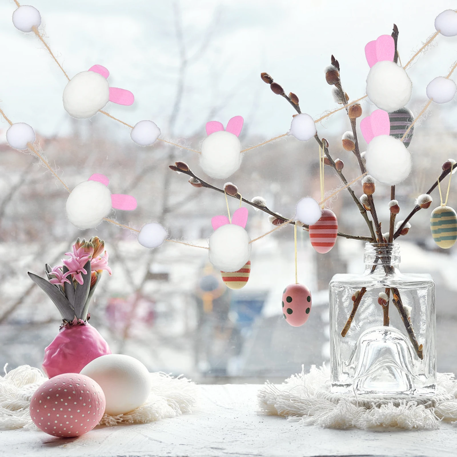 

Rabbit Felt Decorative Banner Hanging Garland for Easter Banner Decoration Home Easter nament Bunting Flag