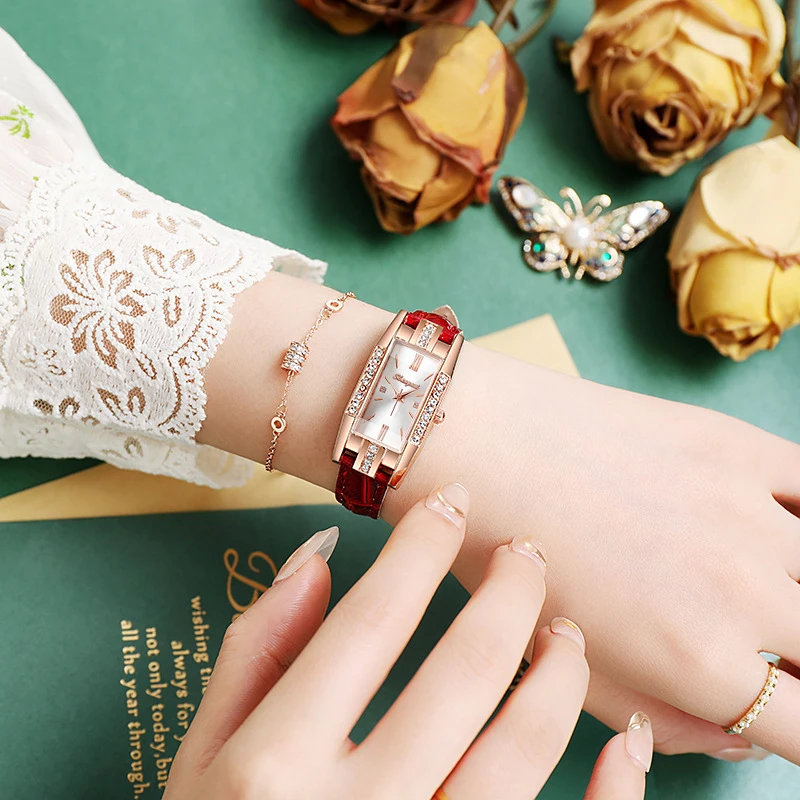 Fashion Rhinestone Rectangle Women's Watch Leather Band Quartz Watches image 2