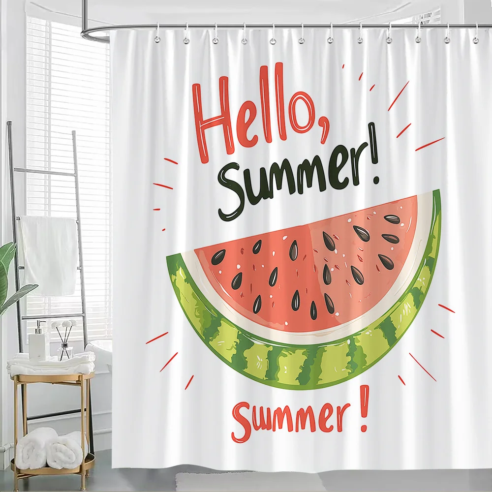 Watermelon Slice Illustration Shower Curtain 1pc with 12 Hooks for Bathroom Home Decor Polyester 2D Flat Print 70.8x70.8 Inch