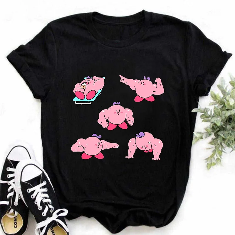 Kawaii Kirbies T Shirt Women Tops Graphic Print Tees Cute Anime T-shirt Female 90s Clothes Y2K Tops Tee Short Sleeve Clothing